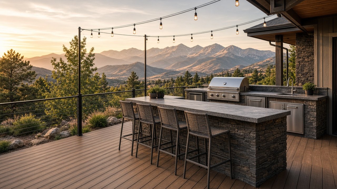 Outdoor kitchen and shade structure
